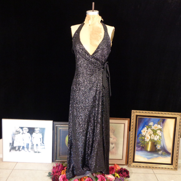 Dress the Population Dresses & Skirts - DRESS THE POPULATION MATTE BLACK SEQUIN WRAP GOWN